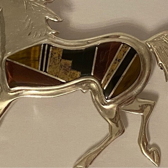 P. BECENTI CALVIN BEGAY NAVAJO BROOCH STERLING SILVER MULTI STONE INLAY HORSE - Picture 8 of 15